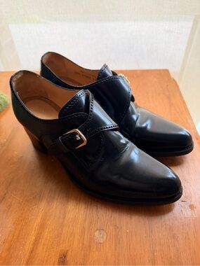 Women's Black Leather Ankle Booties with Buckle